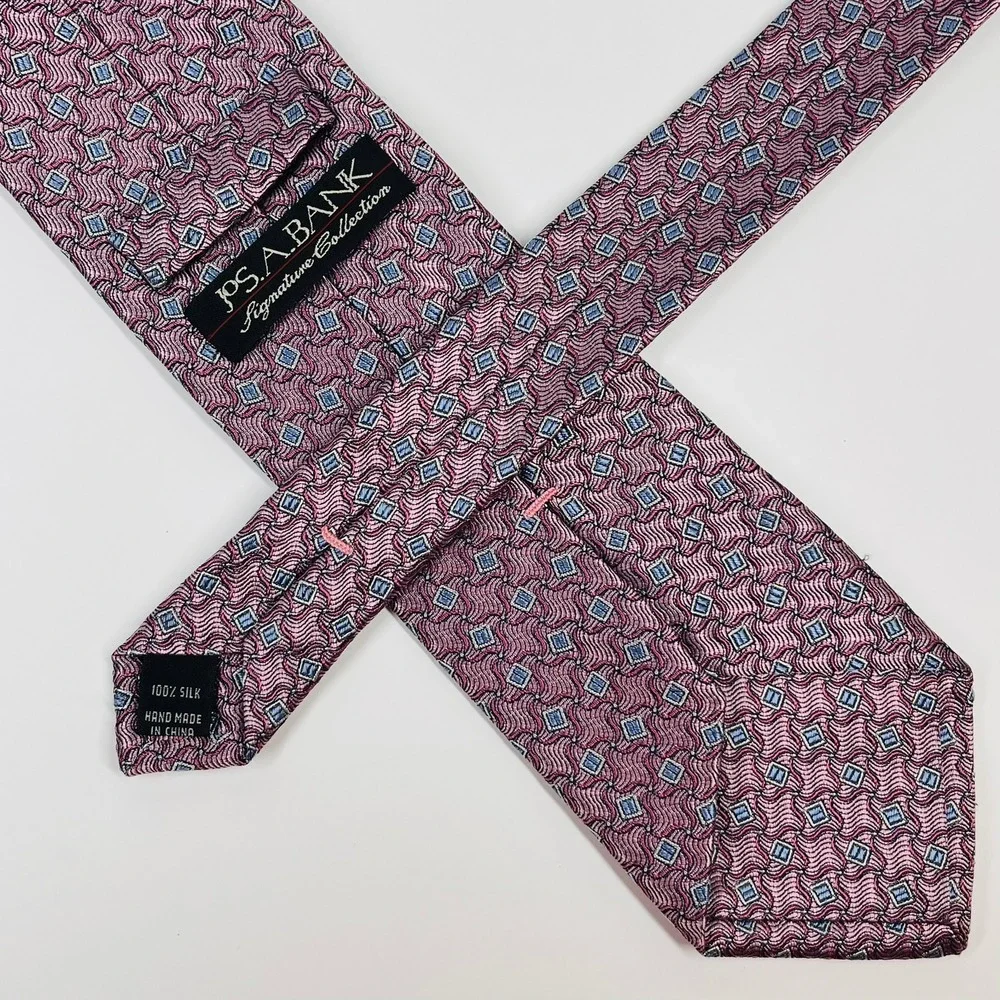 Jos. A. Bank Silk Tie Mens OS Pink Blue Geometric Signature Collection‎ Luxury